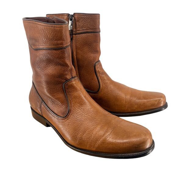 Franco Cuadra Brown Genuine Deerskin Pebbled Leather Zip-Up Ankle Boot Sz 28.5 main image 7